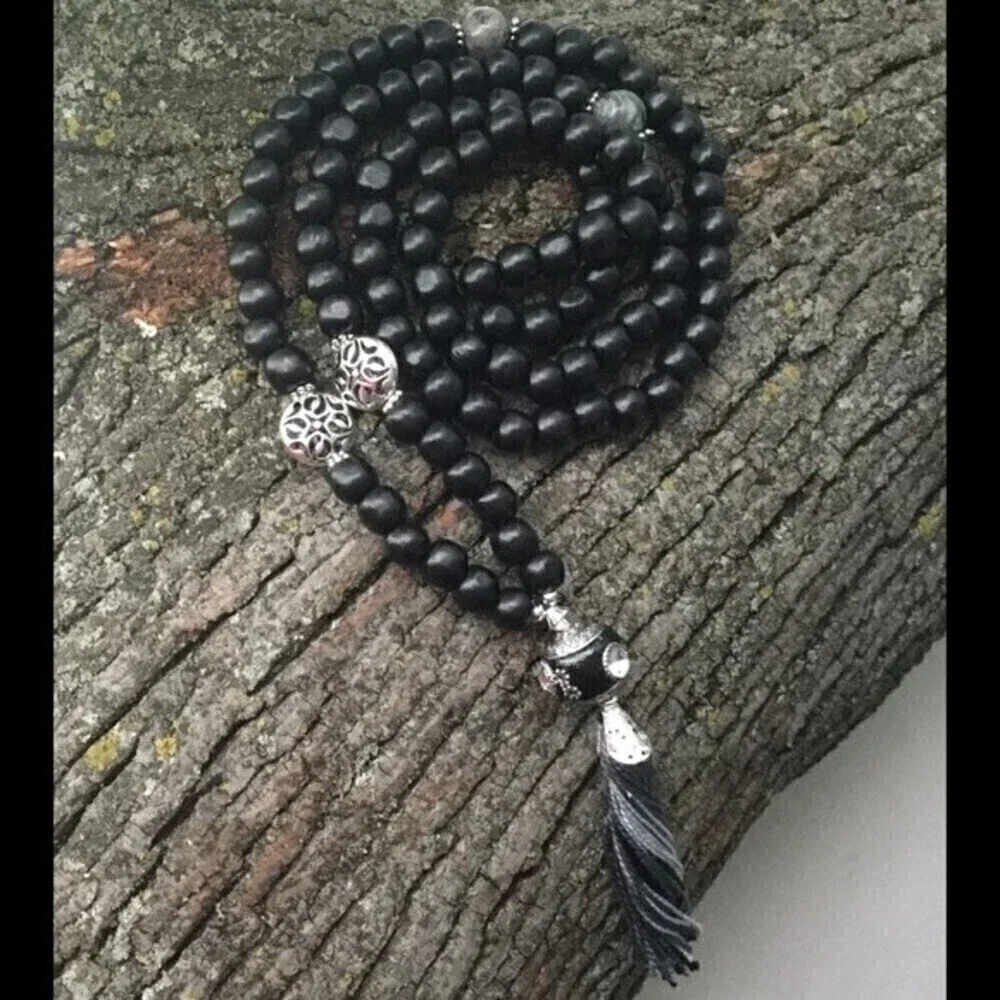 Black‎ Handmade Wood Mala 108 Beads